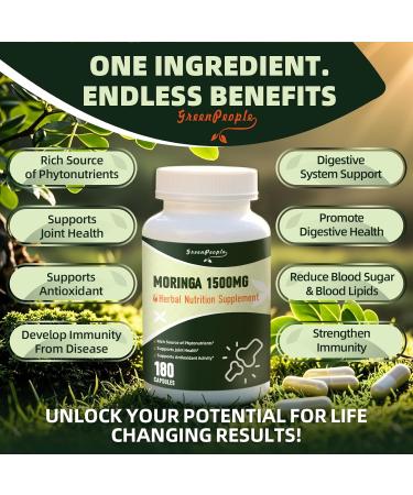 Moringa Pure Capsules, Rich Moringa Powder, A Natural Green Antioxidant Superfood - Supports Energy, Skin Health, Gut Health, with Essential Vitamins & Amino Acids, 180pcs-2 Pack 180 Count (Pack of 2) - Buy Online on GoSupps.com