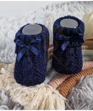 Royal Icon Soft Knitted Baby Booties with Bow - Navy Blue | 0-3 Months - Buy Online on GoSupps.com