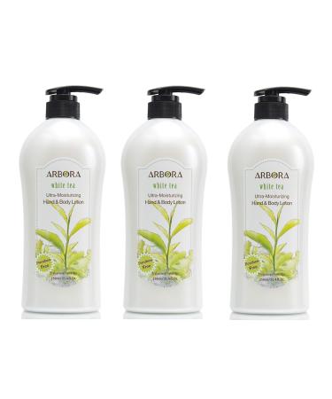 ARBORA Hand & Body Lotion WHITE TEA 25.4OZ/750ML Paraben Free Natural Ultra-Moisturizing Professional Massage Lotion Original from Korea Pack of 3