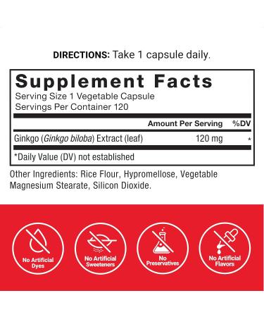 Force Factor Ginkgo Biloba 120mg Brain Health Supplement for Adults Maximum Strength Ginko Brain Support and Cognitive Supplement Vegan Non-GMO 120 Capsules - Buy Online on GoSupps.com