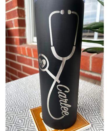 Personalized Nurse Tumbler - Unique Gifts for RN Doctor Nursing Student | Laser Engraved Stethoscope & Heartbeat Design - Buy Online on GoSupps.com