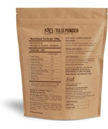 MB Herbals Tulsi Powder - 1 LB | 454g | Organic Ocimum Sanctum Tulasi - Premium Quality for Health & Wellness - Buy Online on GoSupps.com