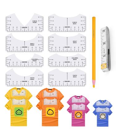 10 pcs Tshirt Ruler Guide Vinyl Alignment Tool - Sublimation Accessories, t Shirt rulers to Center Designs,for Adult Youth Toddler Infant transparent