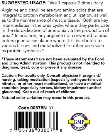 Now Foods Sports Arginine & Citrulline 500mg250mg - 120 Vegan Capsules | Boost Performance - Buy Online on GoSupps.com