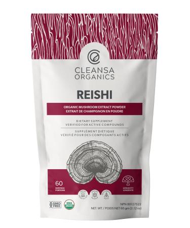 Reishi Mushroom Extract Powder by Cleansa Organics- Rest & Relaxation - Gluten Free (60 grams) - Perfect for Coffee Smoothies and Tea - Made with USDA Organic Mushrooms