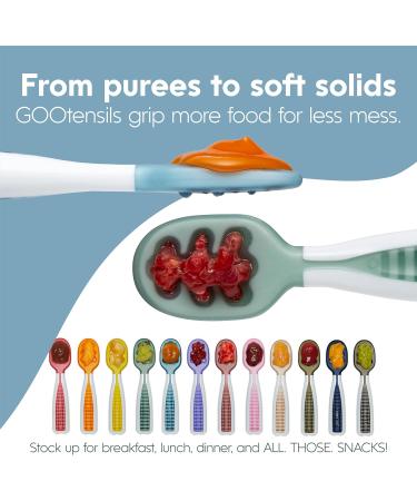 NumNum Baby Spoons Set - Pre-Spoon GOOtensils for Kids Aged 6+ Months - BLW Teething Spoon - Silicone Toddler Food Utensils - 2 Blue/Orange Spoons - Buy Online on GoSupps.com