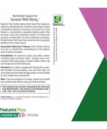 Nature's Plus Red Yeast Rice 600 mg - 120 Mini-Tabs | Herbal Actives for Heart Health - Buy Online on GoSupps.com