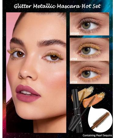 Gold Bronze Glitter Metallic Mascara for Eyelashes-2PCS Colored Tubing Mascara Volume and Length Longlasting Waterproof Smudge-Proof Curling Mascara for Women Cosplay Party Stage Use Eye Makeup 05 Gold +06 Bronze - Buy Online on GoSupps.com