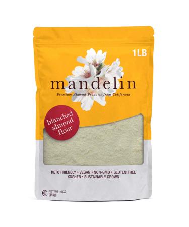 Mandelin Grower Direct Pure Blanched Almond Flour (1 lb), Extra Fine, Non-GMO, Gluten Free, Vegan, Keto Plant Based Diet Friendly, Kosher for Passover, Every Batch Tested for Quality 1 Pound (Pack of 1)