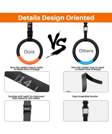 Teamaze Gymnastic Rings with Adjustable Straps - Non-Slip Pull Up Workout Rings for Home Gym Exercise - Orange - Buy Online on GoSupps.com