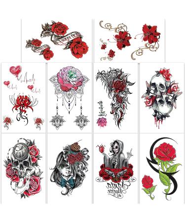 Qpout 20 Sheets Flower Temporary Tattoos for Women - Realistic Half Sleeve Rose Skull Butterfly Fake Tattoos Stickers for Adults & Girls - Buy Online on GoSupps.com