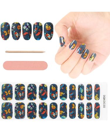 Kalolary 20PCS Nail Adhesive Wrap Nail Gel Polish Strips Full Wraps Nail Polish Stickers Cured Gel Nail Strips Self-Adhesive Gel Nail Wrap Stickers Decals(UV/LED Lamp Required) (Butterfly Blue)