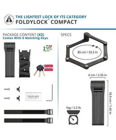 FoldyLock Compact Folding Bike Locks - Set of 2 Matching Locks with 6 Keys - Lightweight Anti Theft for Bicycles and E-Bikes - 85 cm Black (2 Pack) - Buy Online on GoSupps.com