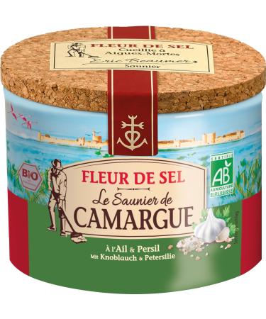 Le Saunier de Camargue Fleur de-Sel Knoblauch parsley in 125 g can premium sea salt from the south of France ideal as finishing of dishes 125 g (1-pack) garlic parsley - Buy Online on GoSupps.com