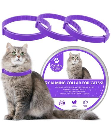 Wustentre 3 Pack Calming Collar for Cats, Cat Calming Collars, Natural Cat Pheromones Calming Collar, Adjustable Cat Anxiety Collar Reduce Anxiety Kitten Calm Collar for Cats Purple