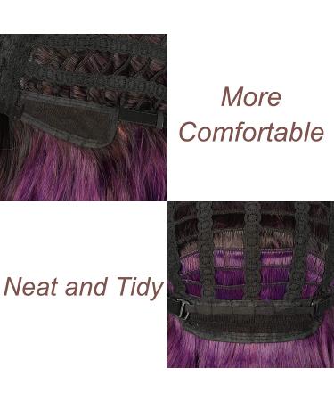 FAELBATY Short Purple Bob Wig with Bangs | Ombre Dark Purple Synthetic Cosplay Wig for Women - Buy Online on GoSupps.com