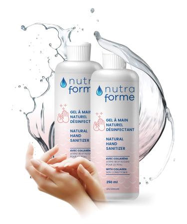 Made in Canada 2 PACK Hand Sanitizer By Nutra Forme USP-Grade Alcohol With Collagen Skin Conditionner Natural Quick Drying Formula Sweet Smell. 2 x 250 ml Bottles.