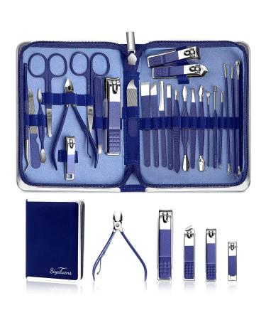 Manicure Set Nail Clippers Pedicure Kit -26 Pieces Stainless Steel Siyaluens Manicure Kit, Professional Grooming Kits Fingernail Clippers, Nail Clippers Sets Suitable for Travel Manicure Kit(Blue)