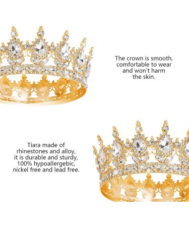 Queen Crown Rhinestone Wedding Tiara - Gold & White Costume Party Accessories | Princess Birthday & Bridal Crowns - Buy Online on GoSupps.com