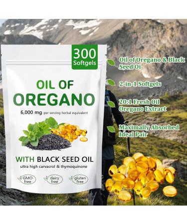 Oil of Oregano with Black Seed Oil 2 in 1 Organic Oregano Capsules for Immune Support & Overall Wellness Non-GMO Gluten Free 300 Softgel - Buy Online on GoSupps.com