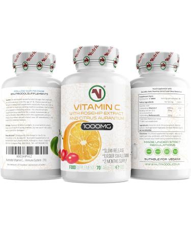 Nutriodol 1000mg Vitamin C Tablets with Rosehip & Bioflavonoids x 70 | Slow Release | Immune System Support - Buy Online on GoSupps.com