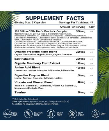 Probiotics for Men Digestive Health 120 Billion CFUs Mens Probiotic with Digestive Enzymes & Prebiotics & Saw Palmetto & Cranberry for Gut Prostate & Urinary Tract Health Shelf Stable 90 Capsules 90 Count (Pack of 1) - Buy Online on GoSupps.com