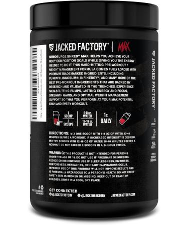 Jacked Factory Nitrosurge Shred Max Preworkout - High-Performance Thermogenic Pre Workout Powder for Men and Women with L Citrulline Acetyl L Carnitine Organic Caffeine - 40 Servings Cherry Bomb - Buy Online on GoSupps.com