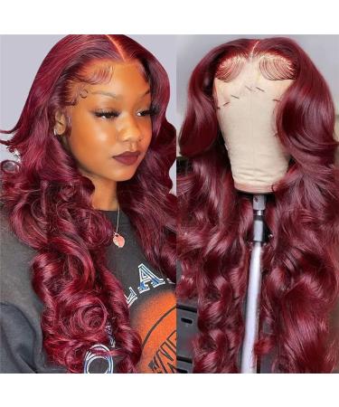 13x4 Body Wave Lace Front Wigs Human Hair for Black Women 99J Burgundy Glueless Wigs Human Hair Pre Plucked 180% Density Hd Transparent Body Wave Burgundy Lace Front Wigs Human Hair with Baby Hair 24 Inch 13x4 Lace Front...