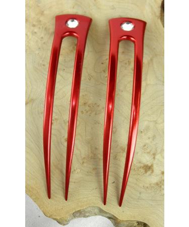 JWL Anodized Aluminum Two Prong Curved Hair Forks - Set of 6 in Hawaiian Style (Red) - Buy Online on GoSupps.com