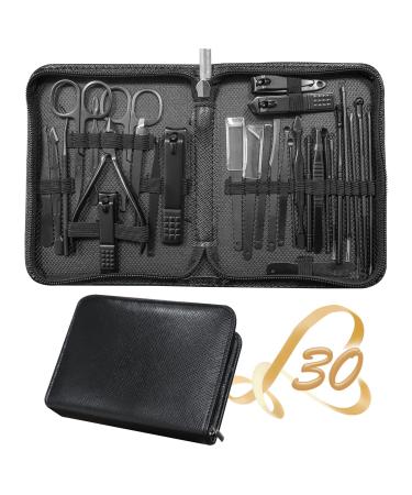Manicure Set 30 in 1 Nail Clipper set,RedFlow Nail Clippers,Fingernail & Toenail Clippers,Manicure Tools,Pedicure Tools,Suitable for Travel Manicure Kit (A-Black)