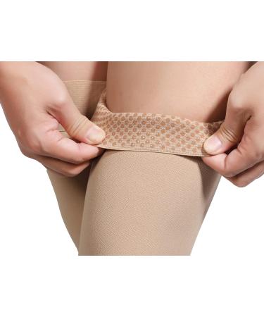 Thigh High Compression Stockings Open Toe Pair 20-30mmHg Gradient Compression Socks - Firm Support, Silicone Band, Unisex - Best for Varicose Veins, Edema, Swelling - XL Beige - Buy Online on GoSupps.com