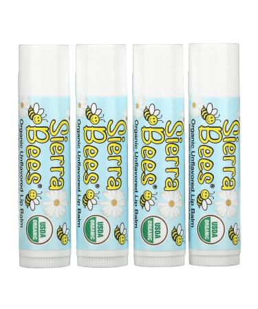 Sierra Bees Organic Lip Balms Unflavored 4 Pack .15 oz (4.25 g) Each