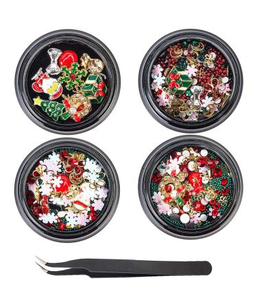 NICENEEDED 6 Boxes Christmas Nail Art Rhinestones 3D Nail Crystal Jewels Metal Nail Studs Gems With Tweezer For Christmas For Women Girls Kids Manicure DIY Nails Art Decoration Supplies(Stytle 3)