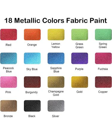 Shuttle Art Metallic Fabric Paint Set - 18 Colors (60ml/2oz) with Brush and Stencils | Permanent Soft Textile Paint for T-shirts, Shoes, Jeans, Bags & DIY Projects | Non-Toxic - Buy Online on GoSupps.com