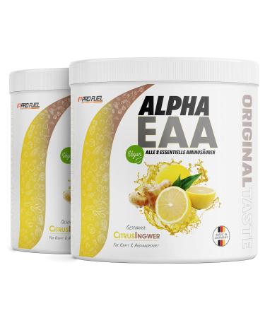 Alpha EAA powder 2x462g Citrus -Ingwer - incredibly delicious EAA drink powder all 8 essential amino acids vegan Eaas amino acids/amino workout drink optimal value made in Germany citrus ginger 924 g (2 Pack)