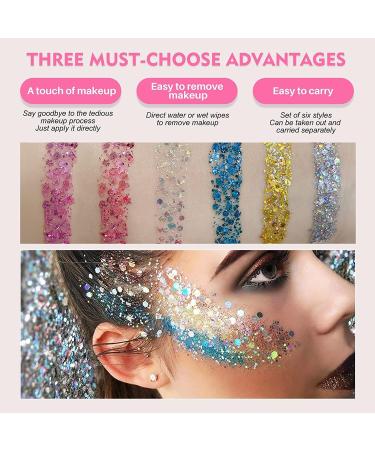 Beteligir 6pcs Face Body Glitter Set - Music Festival Rave Accessories - Sparkling Gel for Face, Eyes, and Hair - Buy Online on GoSupps.com
