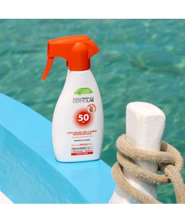 Dermolab - Face and body spray sunscreen lotion high protection SPF 50 for fair and delicate skin counteracts skin aging and UVA rays water-resistant dermatologically tested 250 - Buy Online on GoSupps.com