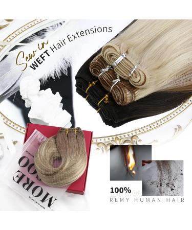 Moresoo Weft Hair Extensions Blonde Sew in Human Hair Extensions Brown Root Ombre to Platinum Blonde with Light Brown Double Weft Human Hair Extensions 24 Inch 100g/Pack #8/22/8 24 Inch(Pack of 1) WEFT #8/22/8 - Buy Online on GoSupps.com