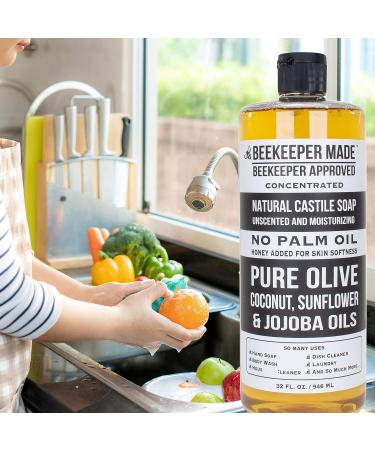 Beekeeper Made Natural Castile Soap 32 fl oz | Palm Oil-Free | Pure Olive, Coconut & Sunflower Oils | GMO Free | Made in USA | For Sensitive Skin (Unscented) - Buy Online on GoSupps.com
