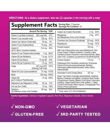 Women's Multivitamin - Energy & Immune Support - Non-GMO & Gluten-Free - 60 Capsules - Buy Online on GoSupps.com