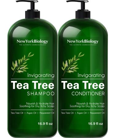 New York Biology Tea Tree Shampoo and Conditioner Set  Deep Cleanser  Relief for Dandruff and Dry Itchy Scalp  Therapeutic Grade - Helps Promote Hair Growth  16.9 fl Oz