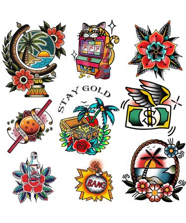 CARGEN Old School Temporary Tattoo for Women Men great Cool Classic Stickers Sexy Flower Temporary Tattoos American Traditional tattoo for Boys Girls for Party