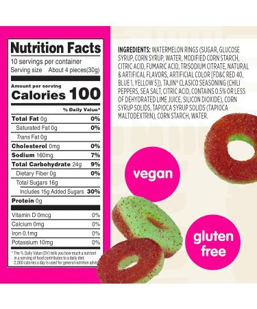 Snak Club Watermelon Rings - Sweet & Spicy Gummy Candy - Tajin Chili & Lime - Vegan Gluten-Free Low-Fat - 11 Ounce Family Size - Buy Online on GoSupps.com