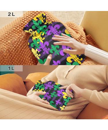 Mardi Gras Stripes Hot Water Bottle with Cover | 2L Pain Relief Heating Pad for Arthritis - Buy Online on GoSupps.com