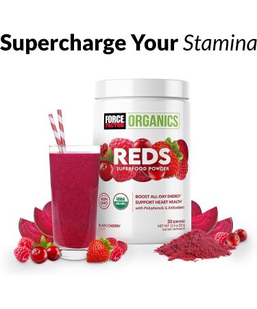 Force Factor Organics Reds Superfood Powder - All-Day Energy Boost with Beet Root & Chaga - Vegan & Non-GMO - 30 Servings - Buy Online on GoSupps.com