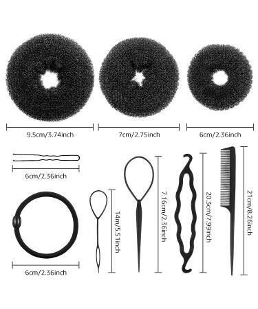 6-Piece Hair Bun Maker Set - Ring Style Donut Bun Shaper & Hair Accessories with Bobby Pins, Elastic Bands, and Ponytail Tools for Women, Girls, Kids - Black - Buy Online on GoSupps.com