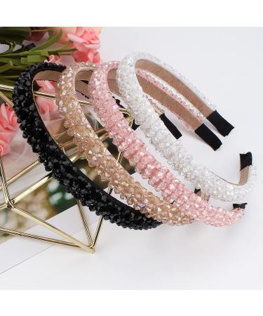 Wecoe 4 Pack Rhinestone Headbands - Crystal Beaded Sparkly Hair Accessories for Women and Girls - Perfect for Halloween and Christmas Gifts - Black, Pink, White, Champagne - Buy Online on GoSupps.com