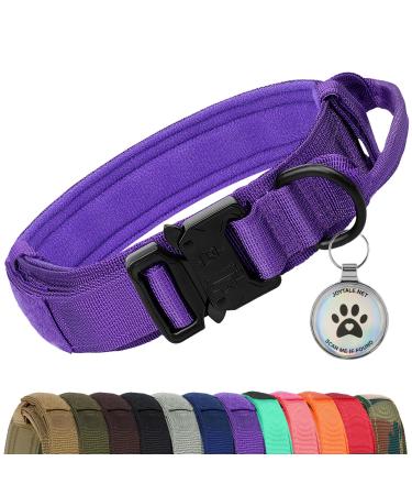Joytale Tactical Dog Collar | Dog Collar with Handle | Dog Collar Large Dogs with QR Code Dog Tag Purple XL XL Purple