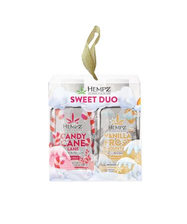 Hempz Sweet Duo Candy Cane Lane (2.25 Oz) & Vanilla Frost Mountain (2.25 Oz) Body Moisturizer Holiday Gift Set - Mini Holiday Scented Travel Cream Skin Care for Women & Men Made with Shea Butter