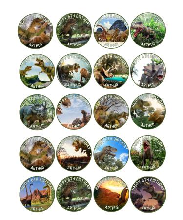20 x Personalised Dinosaur themed cupcake toppers wafer/icing uncut - Green (icing paper)